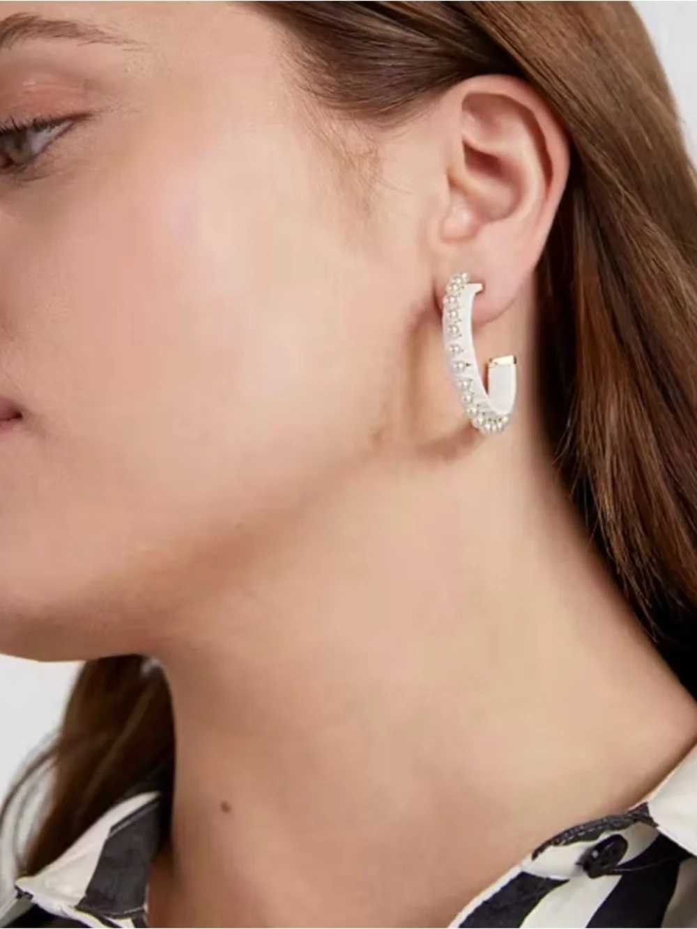 NEW Kate Spade white Francesca Raffia Hoops
